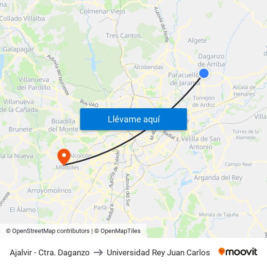 Ajalvir - Ctra. Daganzo to Universidad Rey Juan Carlos map
