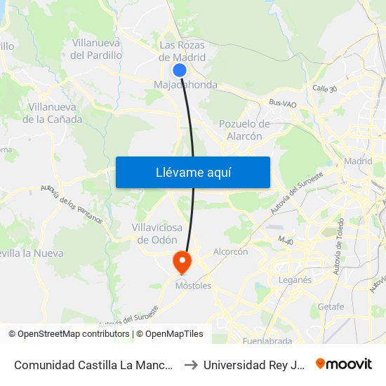 Comunidad Castilla La Mancha - Av. España to Universidad Rey Juan Carlos map