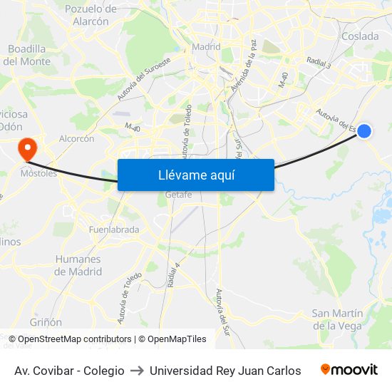 Av. Covibar - Colegio to Universidad Rey Juan Carlos map