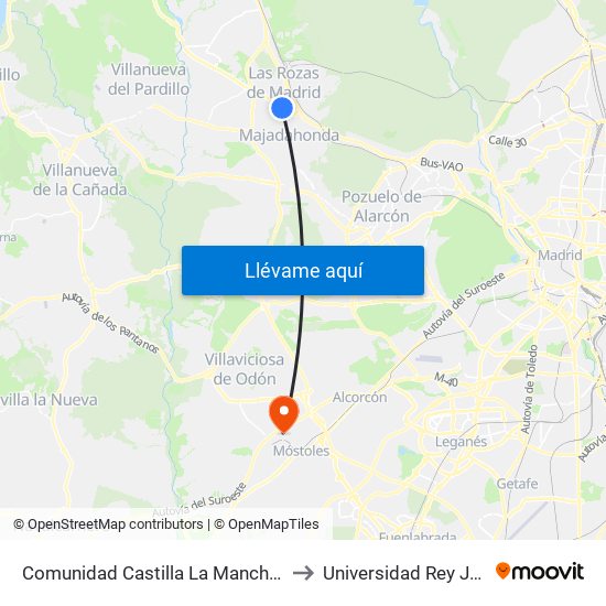 Comunidad Castilla La Mancha - Burgocentro to Universidad Rey Juan Carlos map