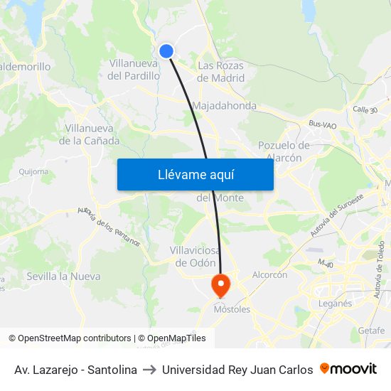 Av. Lazarejo - Santolina to Universidad Rey Juan Carlos map