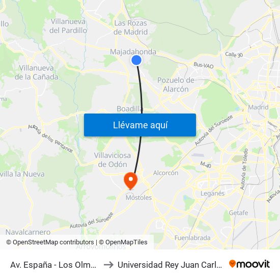 Av. España - Los Olmos to Universidad Rey Juan Carlos map