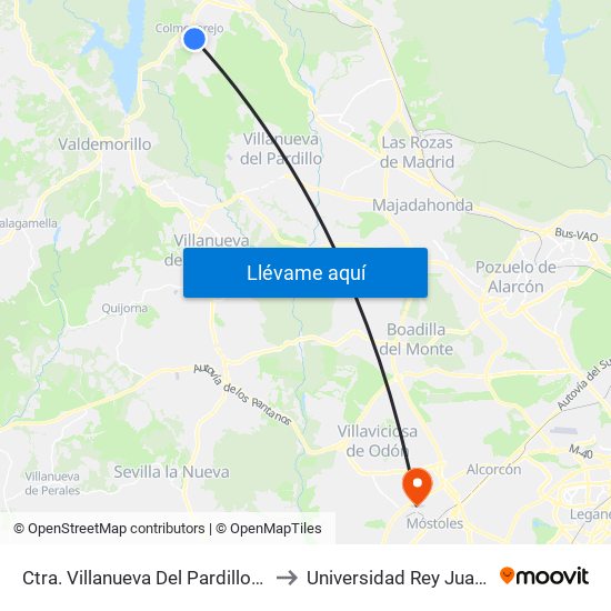 Ctra. Villanueva Del Pardillo - Instituto to Universidad Rey Juan Carlos map