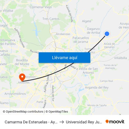 Camarma De Esteruelas - Ayuntamiento to Universidad Rey Juan Carlos map