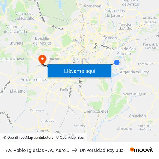 Av. Pablo Iglesias - Av. Aurelio Álvarez to Universidad Rey Juan Carlos map