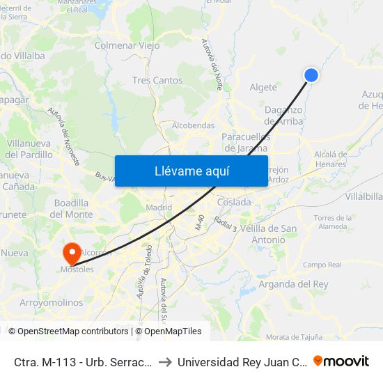 Ctra. M-113 - Urb. Serracines I to Universidad Rey Juan Carlos map