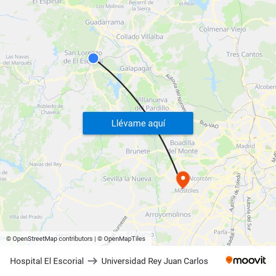 Hospital El Escorial to Universidad Rey Juan Carlos map