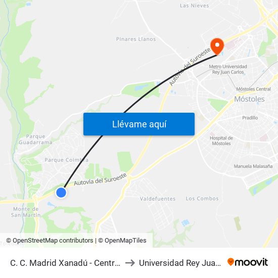 C. C. Madrid Xanadú - Centro De Ocio to Universidad Rey Juan Carlos map