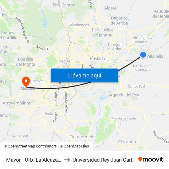 Mayor - Urb. La Alcazaba to Universidad Rey Juan Carlos map