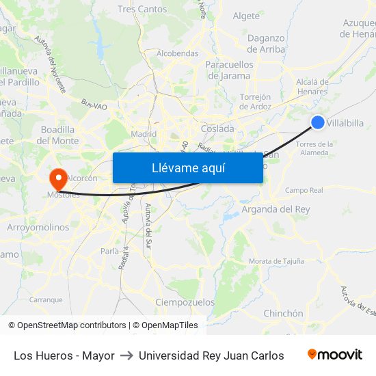 Los Hueros - Mayor to Universidad Rey Juan Carlos map