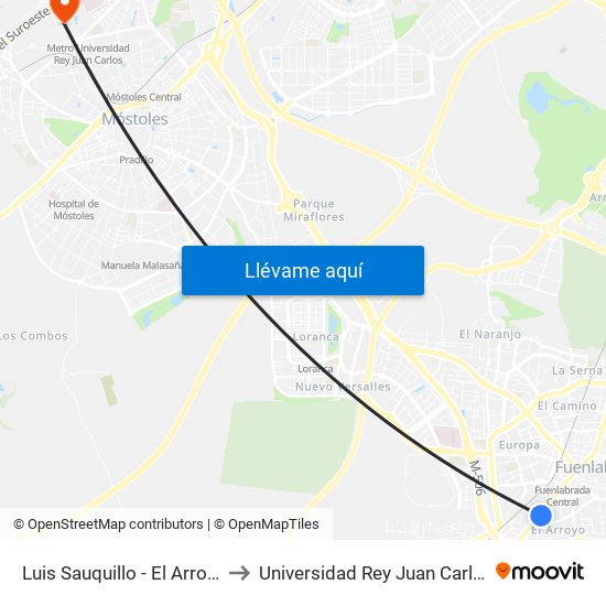 Luis Sauquillo - El Arroyo to Universidad Rey Juan Carlos map