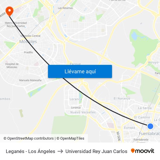 Leganés - Los Ángeles to Universidad Rey Juan Carlos map