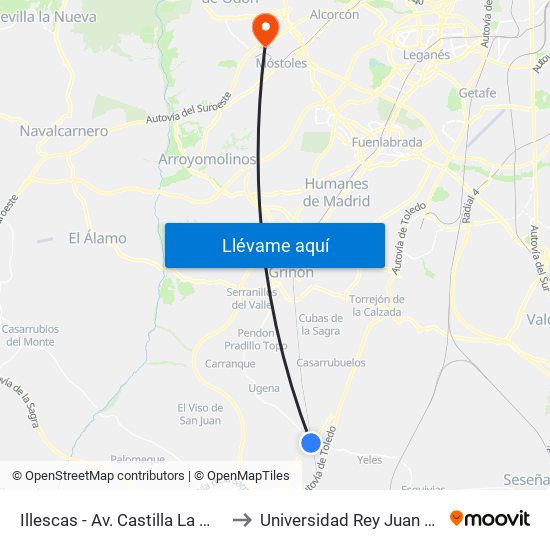 Illescas - Av. Castilla La Mancha to Universidad Rey Juan Carlos map