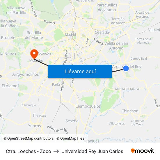 Ctra. Loeches - Zoco to Universidad Rey Juan Carlos map