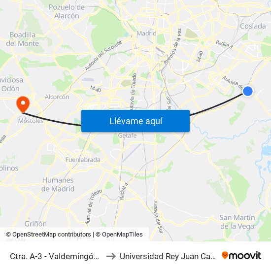 Ctra. A-3 - Valdemingómez to Universidad Rey Juan Carlos map