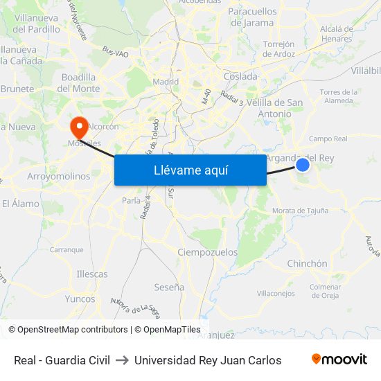 Real - Guardia Civil to Universidad Rey Juan Carlos map