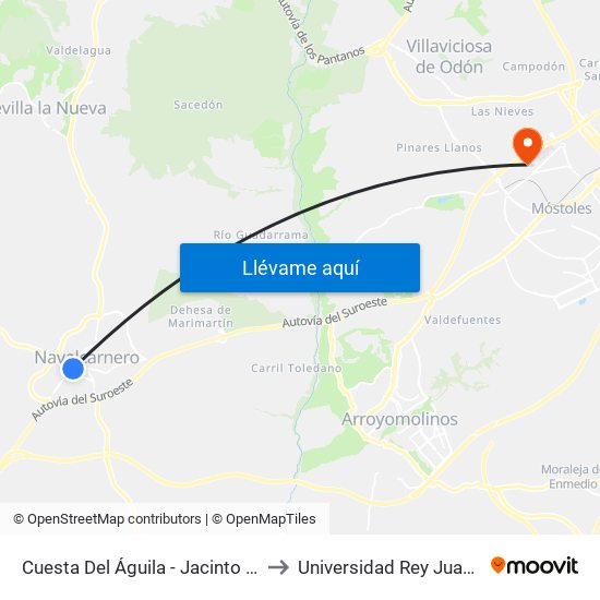 Cuesta Del Águila - Jacinto González to Universidad Rey Juan Carlos map