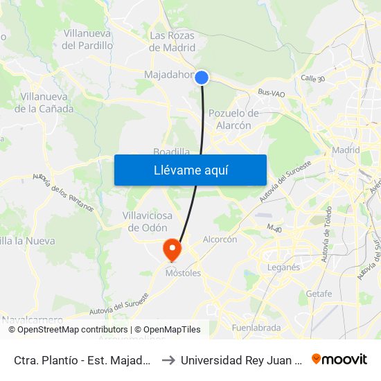 Ctra. Plantío - Est. Majadahonda to Universidad Rey Juan Carlos map