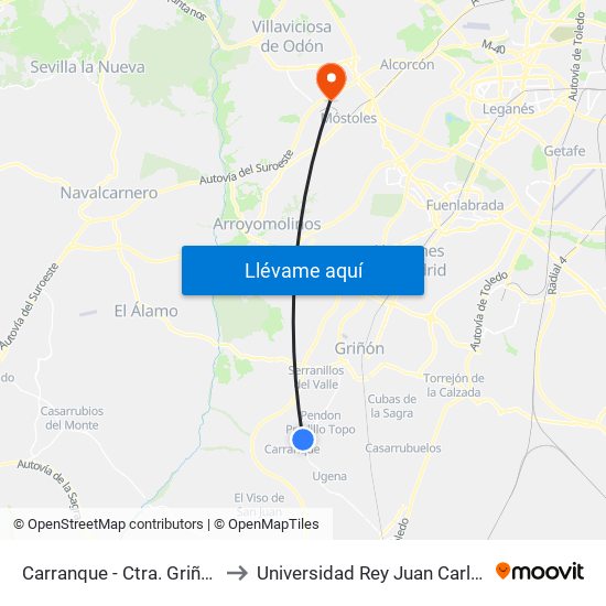 Carranque - Ctra. Griñón to Universidad Rey Juan Carlos map