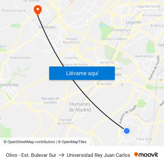 Olivo - Est. Bulevar Sur to Universidad Rey Juan Carlos map