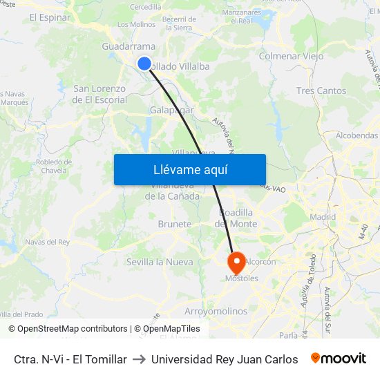 Ctra. N-Vi - El Tomillar to Universidad Rey Juan Carlos map