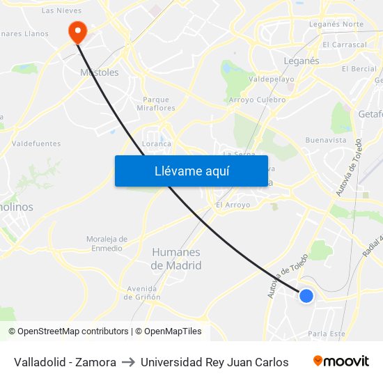 Valladolid - Zamora to Universidad Rey Juan Carlos map
