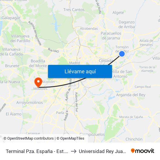 Terminal Pza. España - Est. Torrejón to Universidad Rey Juan Carlos map