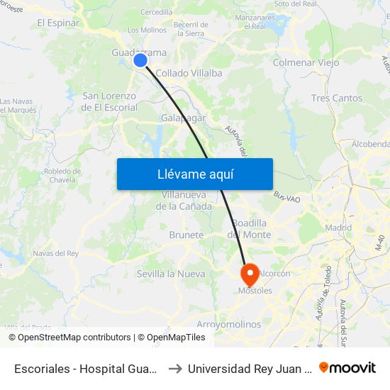 Escoriales - Hospital Guadarrama to Universidad Rey Juan Carlos map