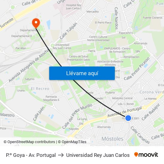 P.º Goya - Av. Portugal to Universidad Rey Juan Carlos map