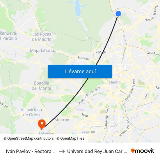 Iván Pavlov - Rectorado to Universidad Rey Juan Carlos map