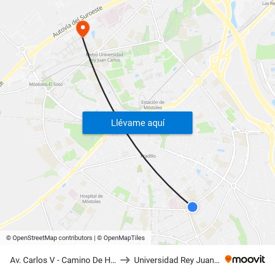 Av. Carlos V - Camino De Humanes to Universidad Rey Juan Carlos map