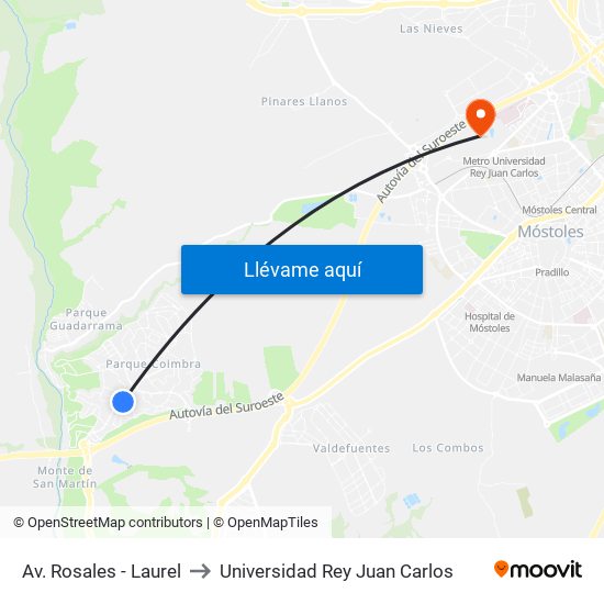 Av. Rosales - Laurel to Universidad Rey Juan Carlos map