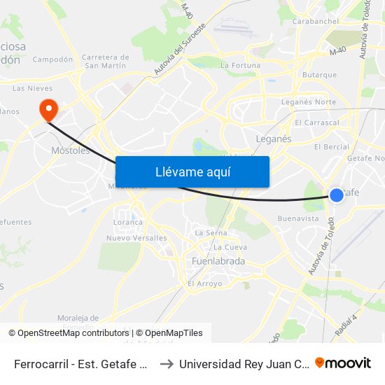 Ferrocarril - Est. Getafe Centro to Universidad Rey Juan Carlos map
