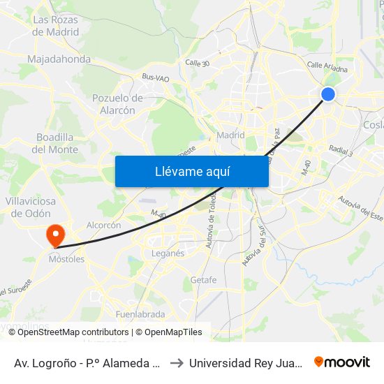 Av. Logroño - P.º Alameda De Osuna to Universidad Rey Juan Carlos map