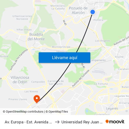 Av. Europa - Est. Avenida Europa to Universidad Rey Juan Carlos map