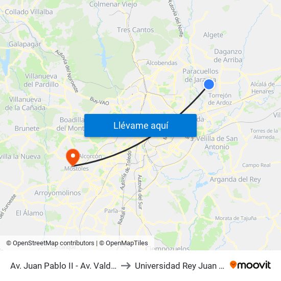 Av. Juan Pablo II - Av. Valdediego to Universidad Rey Juan Carlos map