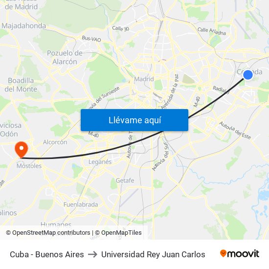 Cuba - Buenos Aires to Universidad Rey Juan Carlos map