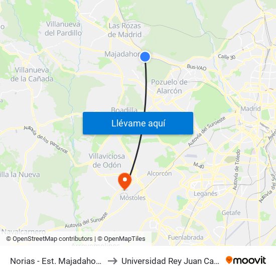 Norias - Est. Majadahonda to Universidad Rey Juan Carlos map