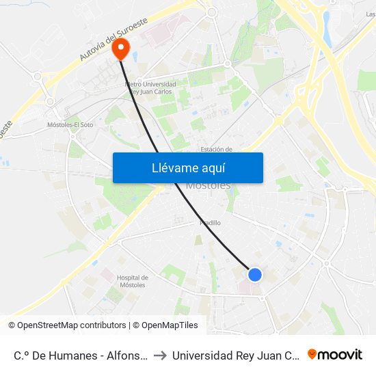 C.º De Humanes - Alfonso XII to Universidad Rey Juan Carlos map