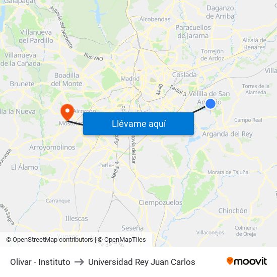 Olivar - Instituto to Universidad Rey Juan Carlos map