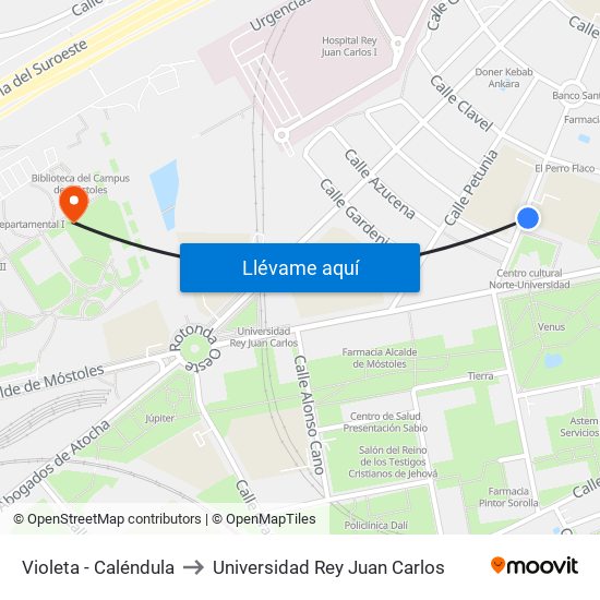 Violeta - Caléndula to Universidad Rey Juan Carlos map