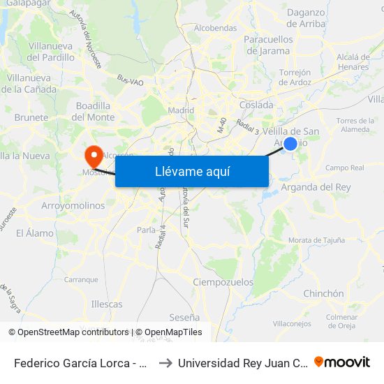 Federico García Lorca - Mirlos to Universidad Rey Juan Carlos map