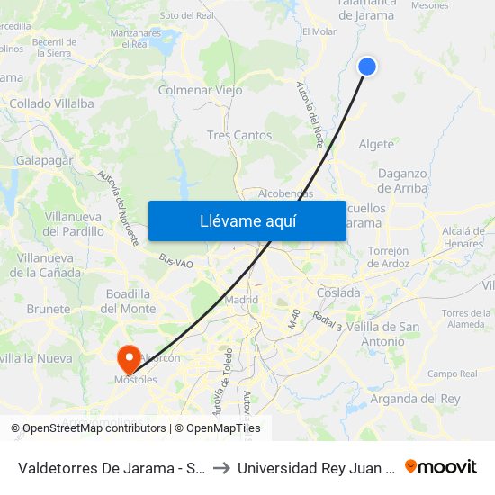 Valdetorres De Jarama - Soledad to Universidad Rey Juan Carlos map