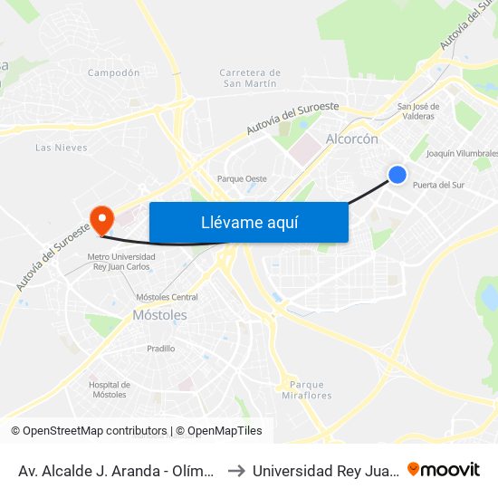 Av. Alcalde J. Aranda - Olímpica C. Puig to Universidad Rey Juan Carlos map