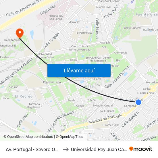 Av. Portugal - Severo Ochoa to Universidad Rey Juan Carlos map