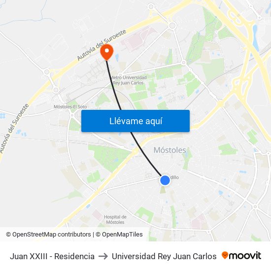 Juan XXIII - Residencia to Universidad Rey Juan Carlos map