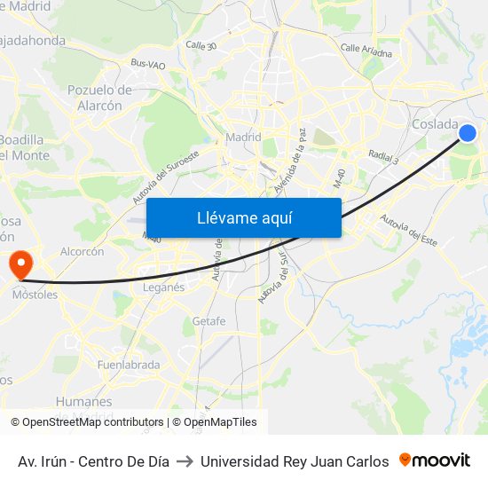 Av. Irún - Centro De Día to Universidad Rey Juan Carlos map