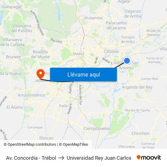 Av. Concordia - Trébol to Universidad Rey Juan Carlos map