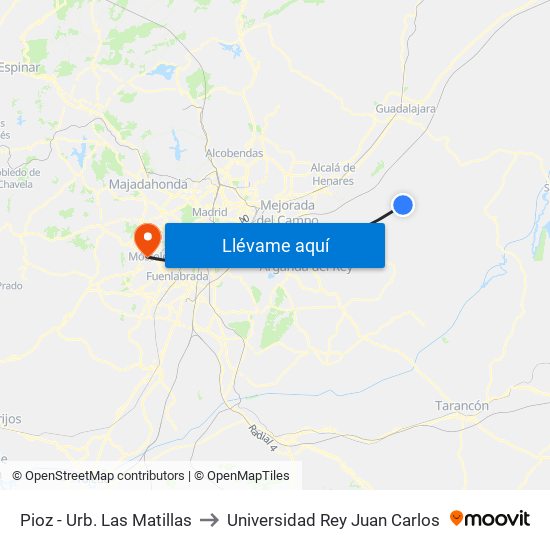 Pioz - Urb. Las Matillas to Universidad Rey Juan Carlos map