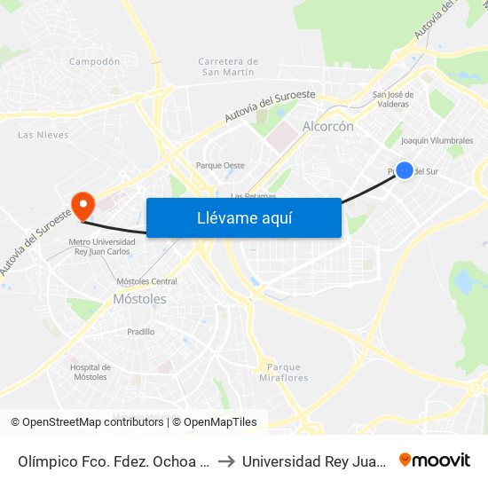 Olímpico Fco. Fdez. Ochoa - Río Tajo to Universidad Rey Juan Carlos map
